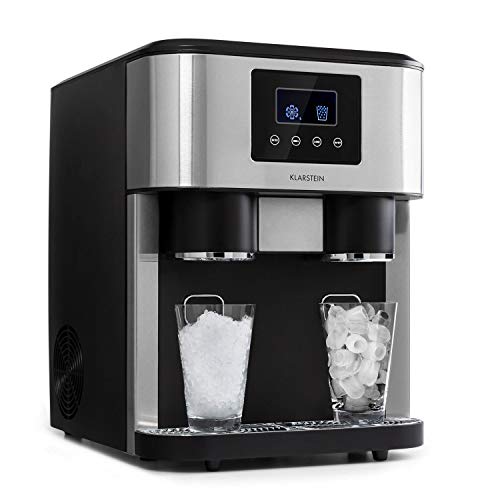 Klarstein Eiszeit Crush - Máquina de hielos 3 en 1, Cubitos, Hielo picado, Agua helada, 2 tamaños de cubitos, 15-18 kg/24h, Pantalla LCD, Depósito de 1,8 L, Volumen para 600 g de hielo, Gris oscuro