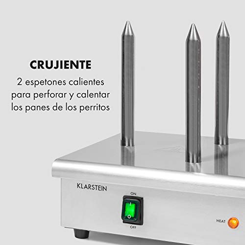 Klarstein Wurstfabrik Pro 600 máquina de perritos calientes - 550 W, 3 pinchos, regulador de temperatura entre 30 y 100 °C, cilindro de vidrio de Ø 20 cm, jaula de acero de Ø 17 cm, acero, plateado