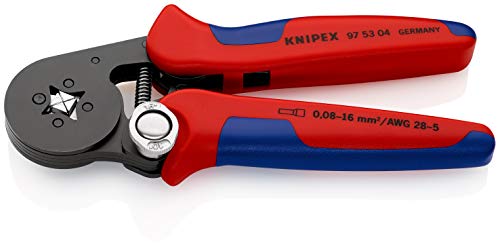 KNIPEX 97 53 04 Alicate autoajustable para entallar punteras de acceso lateral bruñido con fundas en dos componentes 180 mm