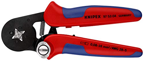 KNIPEX 97 53 04 Alicate autoajustable para entallar punteras de acceso lateral bruñido con fundas en dos componentes 180 mm