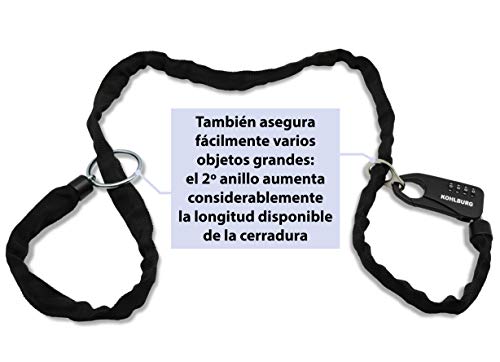 KOHLBURG Cerradura de Bolsillo Segura Hecha de Cadena y código numérico de 129cm de Largo - para asegurar Cochecito, esquí o Casco de Motocicleta - Cierre de combinación Fuerte de 3mm