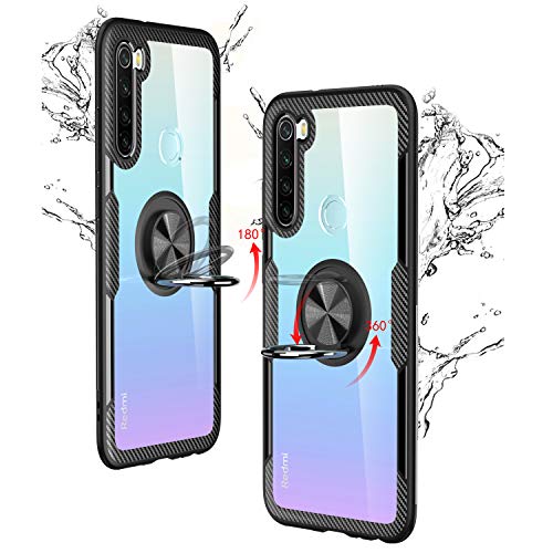 KONEE Funda Compatible con Xiaomi Redmi Note 8, 【Transparente Anti-Rasguños 】 【360° Giratorio Anilla Posterior】 【Compatible con Soporte de Montaje Magnético del Coche】 Carcasa para Redmi Note 8