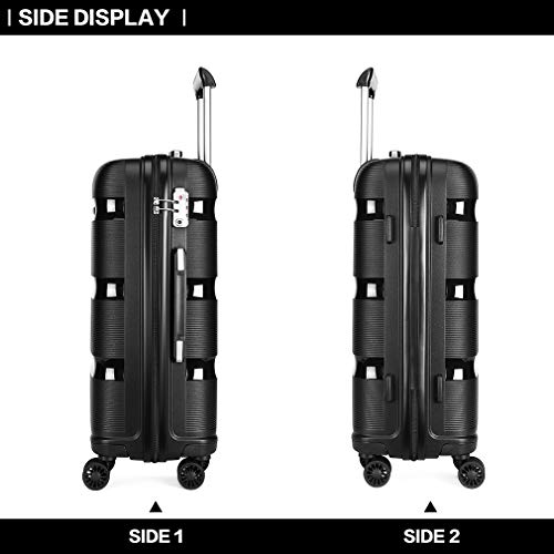 Kono Maleta de Viaje Rígida 4 Ruedas Trolley 65 cm Mediana, Resistente y Ligera,Cerradura TSA,Cremallera YKK (Negro)