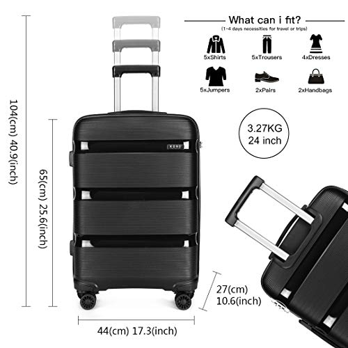 Kono Maleta de Viaje Rígida 4 Ruedas Trolley 65 cm Mediana, Resistente y Ligera,Cerradura TSA,Cremallera YKK (Negro)