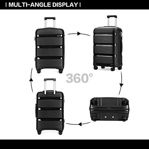 Kono Maleta de Viaje Rígida 4 Ruedas Trolley 65 cm Mediana, Resistente y Ligera,Cerradura TSA,Cremallera YKK (Negro)