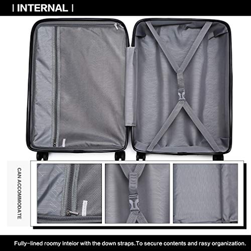 Kono Maleta de Viaje Rígida 4 Ruedas Trolley 65 cm Mediana, Resistente y Ligera,Cerradura TSA,Cremallera YKK (Negro)