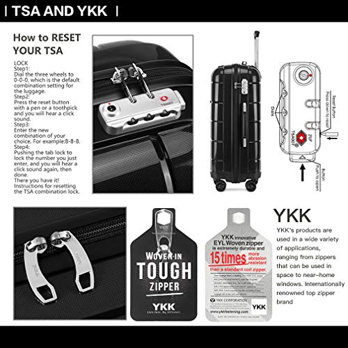 Kono Maleta de Viaje Rígida 4 Ruedas Trolley Mediana de Polipropileno. Cómoda Resistente y Ligera. Calidad Diseño Ideal para Estudiantes y Profesionales,Cerradura TSA (Negro, M (65cm - 66L))