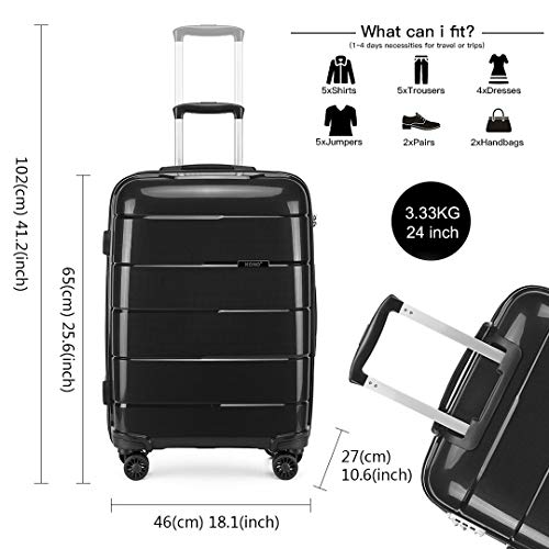 Kono Maleta de Viaje Rígida 4 Ruedas Trolley Mediana de Polipropileno. Cómoda Resistente y Ligera. Calidad Diseño Ideal para Estudiantes y Profesionales,Cerradura TSA (Negro, M (65cm - 66L))