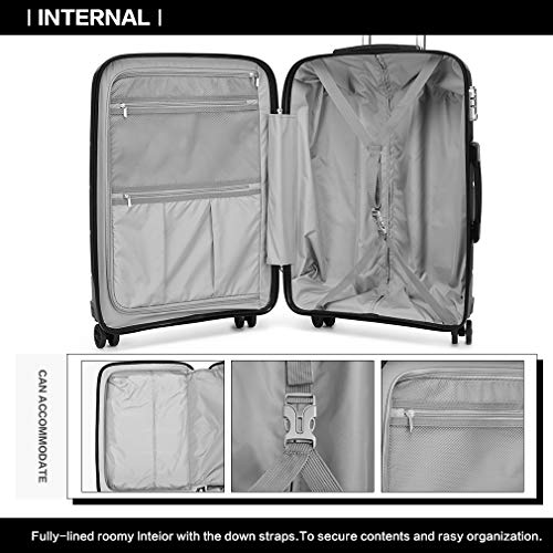 Kono Maleta de Viaje Rígida 4 Ruedas Trolley Mediana de Polipropileno. Cómoda Resistente y Ligera. Calidad Diseño Ideal para Estudiantes y Profesionales,Cerradura TSA (Negro, M (65cm - 66L))