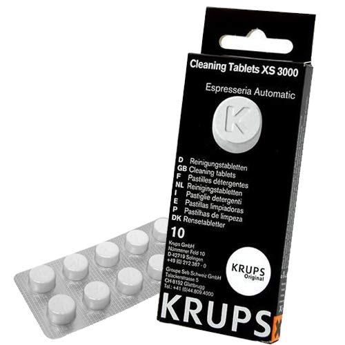 Krups XS300010 Pastillas limpiadoras para máquinas de café súper automáticas, pack de 10 pastillas, Elimina depósitos y los residuos grasos del café