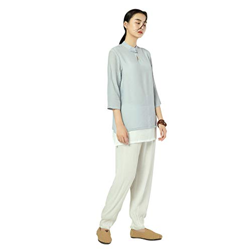 KSUA Traje de Tai Chi para Mujer Traje de meditación Tradicional Zen Chino Ropa de Artes Marciales Kung Fu Ejercicios matutinos Ropa, Gris EU S/Etiqueta M