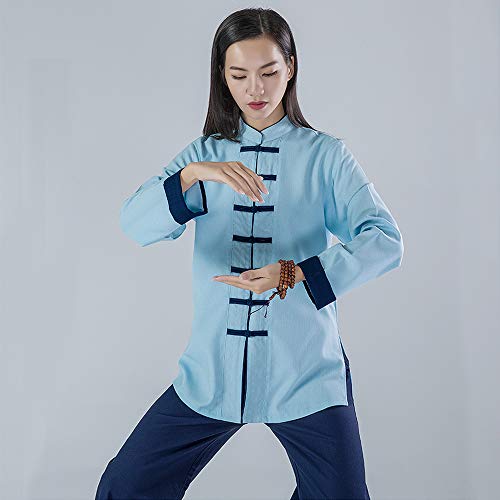 KSUA Uniforme de Artes Marciales para Mujeres Tai Chi Traje Ropa de Kung fu China Ropa de algodón Wing Chun Zen Meditación, Azul EU S/Etiqueta M