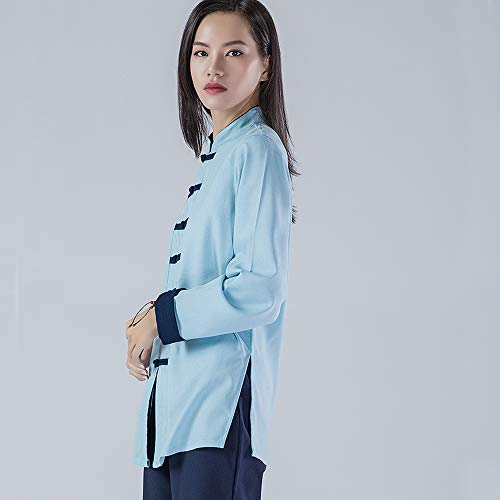 KSUA Uniforme de Artes Marciales para Mujeres Tai Chi Traje Ropa de Kung fu China Ropa de algodón Wing Chun Zen Meditación, Azul EU S/Etiqueta M