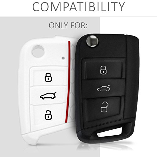 kwmobile Funda de Silicona Compatible con VW Golf 7 MK7 Llave de Coche de 3 Botones - Carcasa Suave de Silicona - Case Mando de Auto Blanco