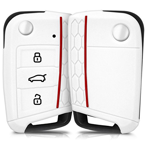 kwmobile Funda de Silicona Compatible con VW Golf 7 MK7 Llave de Coche de 3 Botones - Carcasa Suave de Silicona - Case Mando de Auto Blanco