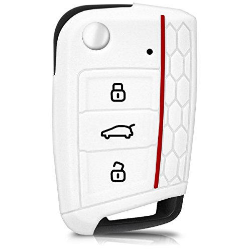 kwmobile Funda de Silicona Compatible con VW Golf 7 MK7 Llave de Coche de 3 Botones - Carcasa Suave de Silicona - Case Mando de Auto Blanco