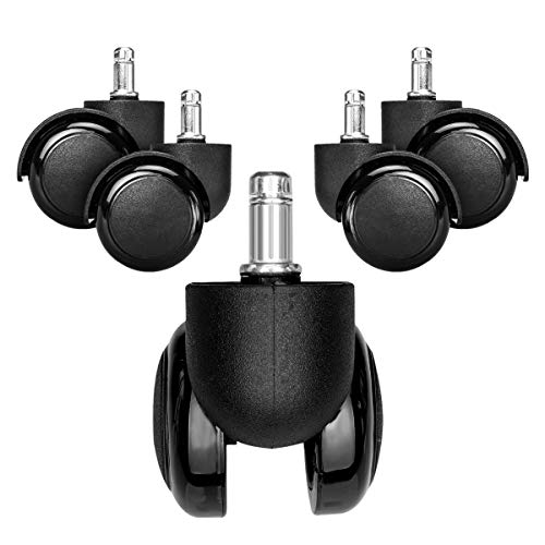 kwmobile Navaris Ruedas para Silla de Oficina de 10MM - Set de 5 Ruedas de 50MM de diámetro - Ruedas de Repuesto giratorias de Goma Anti rayaduras - Negro