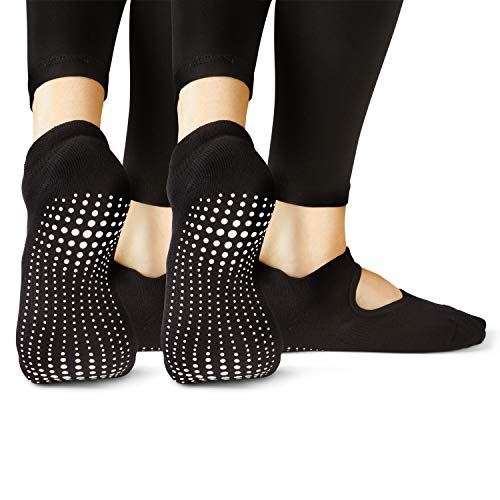 LA Active Calcetines Antideslizantes - 2 Pares - Para Yoga Pilates Ballet Barre Mujer Hombre - Ballet (2x Negro, 37-40 EU)