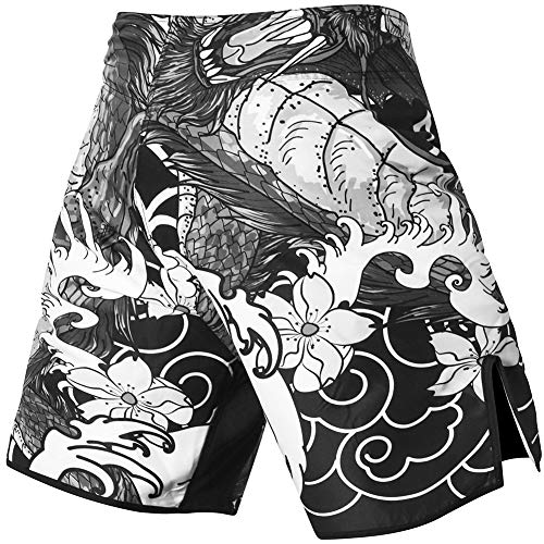 LAFROI QJK01 Pantalones cortos para hombre, con cordón y 1 bolsillo, para artes marciales mixtas, cross training y boxeo, Hombre, dragón, M