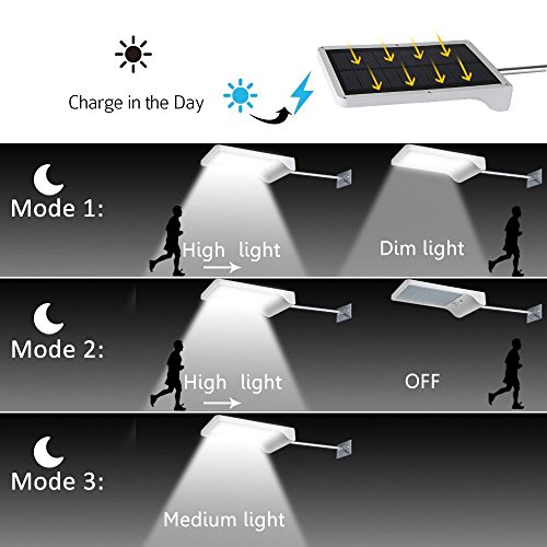 Lámpara solar Luces Jardín 42 LED solares exterior foco led sensor de movimiento 2 Piezas 6000KImpermeable iluminación vial blanco luz del Inalámbricas camino, valla, Cubierta, Patio, garaje