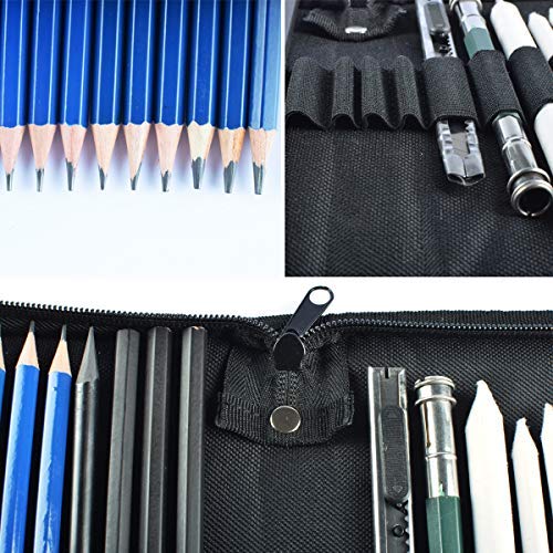 Lápices de Dibujo para Bocetos y Bosquejo, KidsPark 33 Pieza Set de Dibujo Artista Kit con Lápiz Carbón Grafito Goma Cuchillo con Bolsa para Estudiantes Principantes Profesionales Niños Adultos