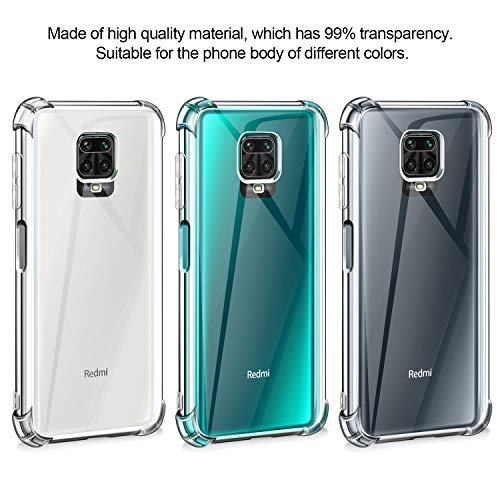 Leathlux Funda Compatible con Xiaomi Redmi Note 9S, 2 Pack Cristal Templado Protector de Pantalla, Ultra Fina Silicona Transparente TPU Funda y Protector Compatible con Xiaomi Redmi Note 9 Pro