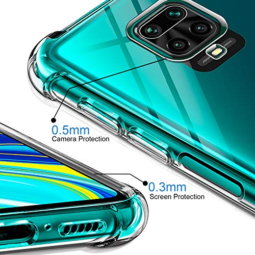 Leathlux Funda Compatible con Xiaomi Redmi Note 9S, 2 Pack Cristal Templado Protector de Pantalla, Ultra Fina Silicona Transparente TPU Funda y Protector Compatible con Xiaomi Redmi Note 9 Pro