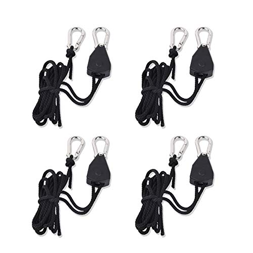 LEDGLE 2 Pares de 1/8" Heavy Duty Rope Ratchet Clip Hanger, Engranajes Internos de Mmetal Pintados en Plata Mejorados, 1.83M de Largo, Capacidad de 68KG por Par