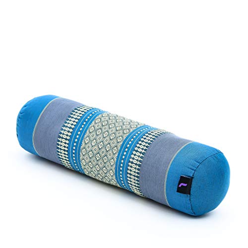 Leewadee Yoga Bolster pequeño – Cojín Alargado para Pilates y meditación, reposacabezas Hecho a Mano de kapok ecológico, 55 x 15 x 15 cm, Azul Claro