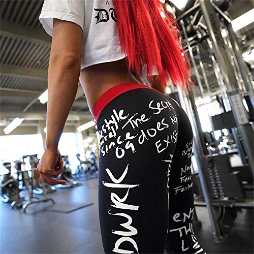 Leggins Mujer Fitness Mallas Deportivo Pilates, Power Power de las mujeres, Butt Lifting Leggings, pantalones de yoga de secado rápido Capri, estampados de letras, pantalones largos con medias activas