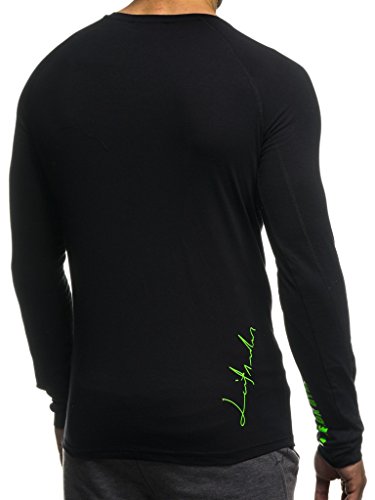 Leif Nelson Gimnasia Ropa de Deporte para Hombre Cuello Sudadera tripulación LN-6283 Verde Negro Small