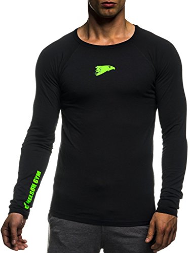 Leif Nelson Gimnasia Ropa de Deporte para Hombre Cuello Sudadera tripulación LN-6283 Verde Negro Small