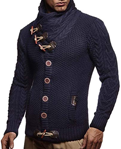 Leif Nelson Hombres Chaqueta de Punto con Cuello Chal LN-4195 Azul Oscuro Small