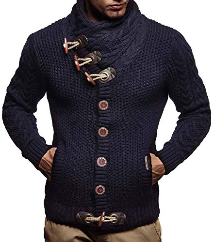 Leif Nelson Hombres Chaqueta de Punto con Cuello Chal LN-4195 Azul Oscuro Small