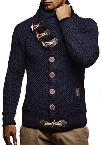 Leif Nelson Hombres Chaqueta de Punto con Cuello Chal LN-4195 Azul Oscuro Small