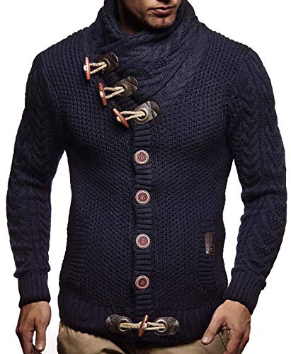 Leif Nelson Hombres Chaqueta de Punto con Cuello Chal LN-4195 Azul Oscuro Small