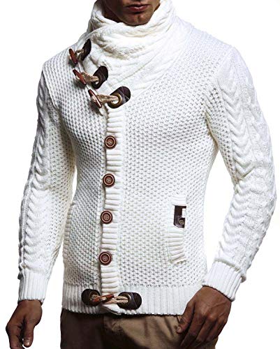 Leif Nelson Hombres Chaqueta de Punto con Cuello Chal LN-4195 Blanco Small