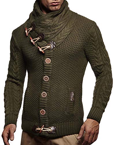 Leif Nelson Hombres Chaqueta de Punto con Cuello Chal LN-4195 Caqui Medium