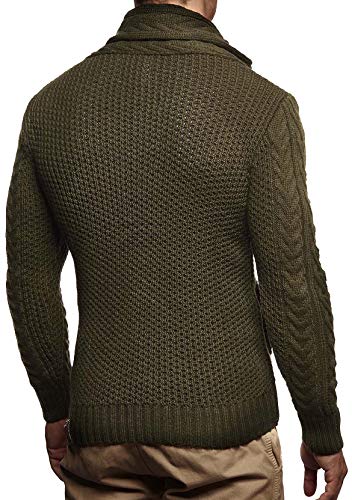 Leif Nelson Hombres Chaqueta de Punto con Cuello Chal LN-4195 Caqui Medium