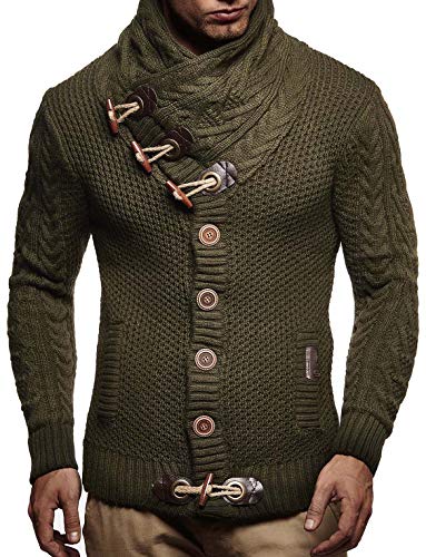 Leif Nelson Hombres Chaqueta de Punto con Cuello Chal LN-4195 Caqui Medium