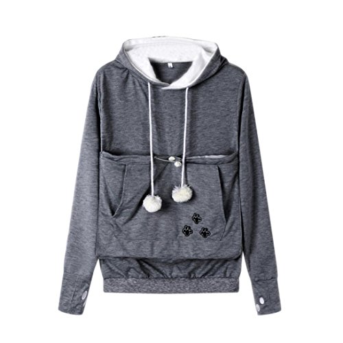 Lenfesh Sudadera con Orejas de Gato Mujer, Mujeres Sudadera con Capucha Bolsillo para Mascotas Gato y Perro-Canguro Carriers Pullover Suéter Camisa (M, Gris Oscuro)