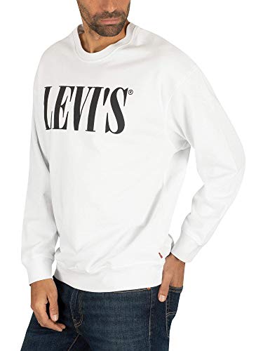 Levi's Relaxed Graphic Crewneck Sudadera, White (90's Serif Logo Crew White 0000), Large para Hombre