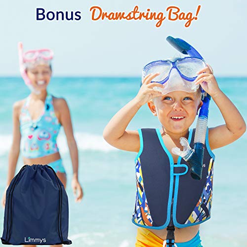 Limmys Chaleco de Natación de Neopreno de la Marca Premium para Niños, Flotador para el Aprendizaje de la Natación Ideal para Niños, Incluye una Bolsa con Cordón Extra (Medium)