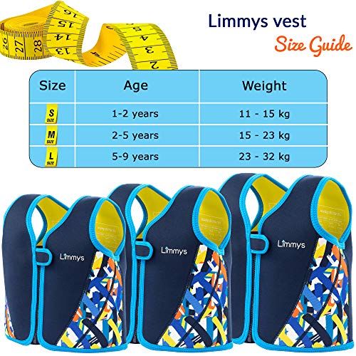 Limmys Chaleco de Natación de Neopreno de la Marca Premium para Niños, Flotador para el Aprendizaje de la Natación Ideal para Niños, Incluye una Bolsa con Cordón Extra (Small)