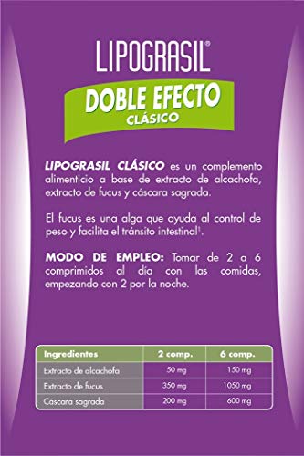 Lipograsil Clásico Doble Efecto - Ingredientes de Origen 100% Vegetal - Para la Retencion de Líquidos - Control de Peso - Regula el Tránsito Intestinal - 50 Comprimidos