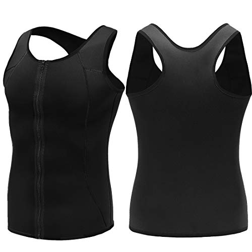 Litthing Chaleco Deportivo para Hombres Faja Reductora Adelgazante Térmica Compresión Muscular Vest para Quemar Grasa Pérdida de Peso Sudoración Sauna Gimnasio con Cremallera(Negro, S)