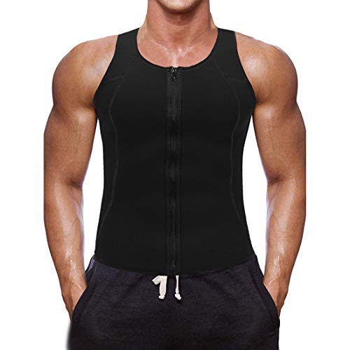 Litthing Chaleco Deportivo para Hombres Faja Reductora Adelgazante Térmica Compresión Muscular Vest para Quemar Grasa Pérdida de Peso Sudoración Sauna Gimnasio con Cremallera(Negro, S)