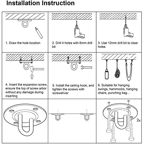 LIZHIGE Inoxidable Ganchos de Techo, Anclajes de Techo, Capacidad 450Kg Kit de Ganchos para Hamaca, U-Tipo Gancho Fijo con Mosquetones y Tornillos, para Yoga, Hamacas, Sillón Colgante, Sacos de Boxeo