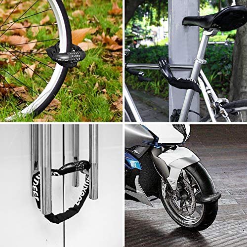 Looxmeer Candado de Bicicleta, Candado de Cadena Bicicleta con 5 Dígitos, Cadena de Bloqueo Alta Seguridad, Candado Combinación, Cable Antirrobo, para Moto al Aire Libre, Negro 90cm