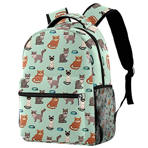 LORVIES - Mochila de hombro con diseño de gatos sentados con cuencos, color marrón